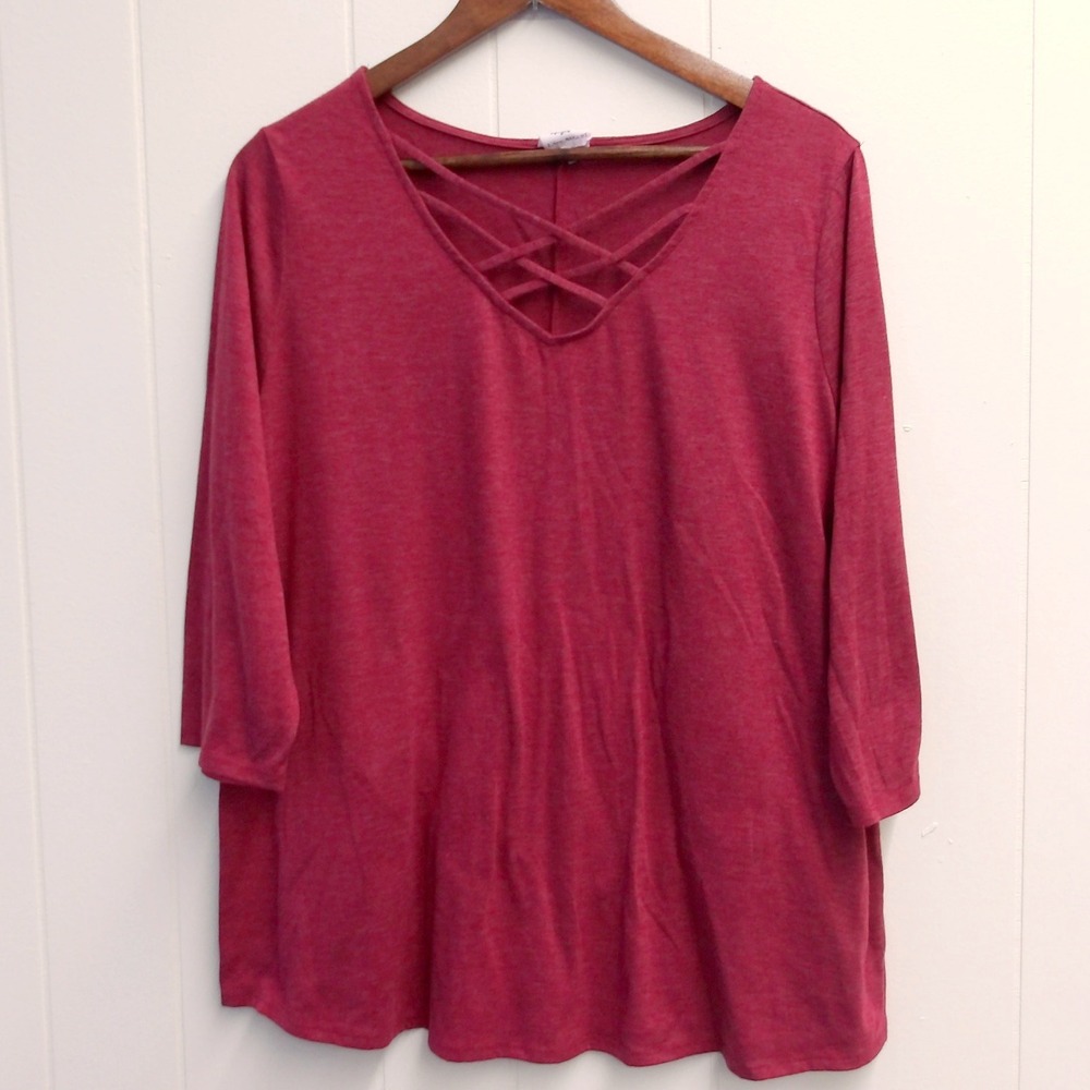 Late August  Burgundy Criss‎ Cross V-Neck Top Casual Blouse Size 1X / #6311